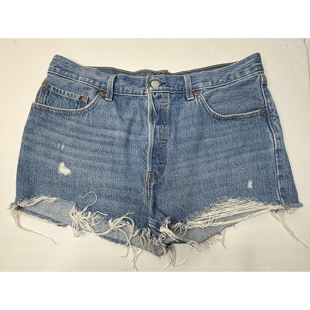 Levi's‎ 501 Original Womens Denim Short Distressed Raw Edge Blue Jean Size W33